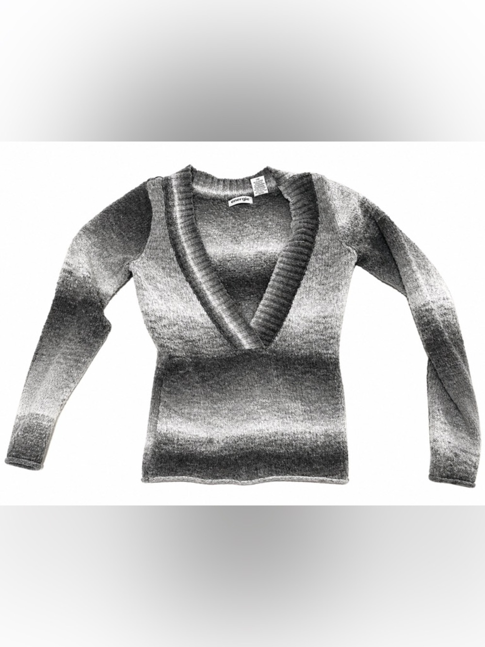 Y2K V-Neck Ombre Long-Sleeve Women’s Sweater - Gray